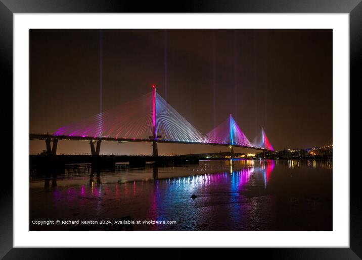 Queensferry Crossing Bridge Light Show Framed Mounted Print by Richard Newton