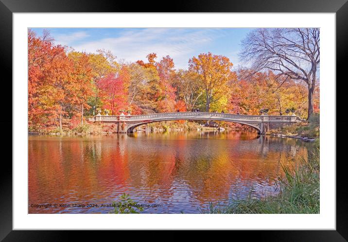Vibrant Autumn Reflections at Bow Bridge, Central Park Framed Mounted Print by Kenn Sharp