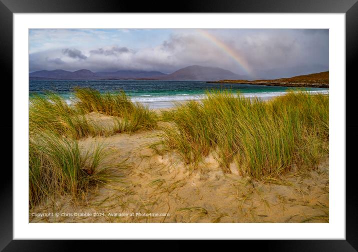 Luskentyre and rainbow Framed Mounted Print by Chris Drabble