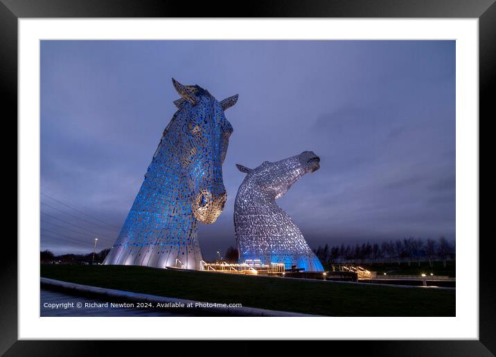 The Kelpies Night Landscape Sculpture Framed Mounted Print by Richard Newton