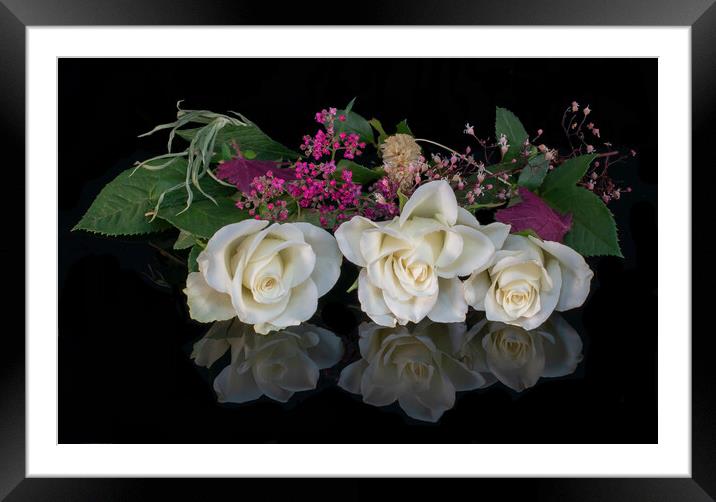White Roses Bouquet Still Life Framed Mounted Print by Kenn Sharp