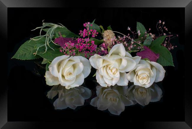 White Roses Bouquet Still Life Framed Print by Kenn Sharp