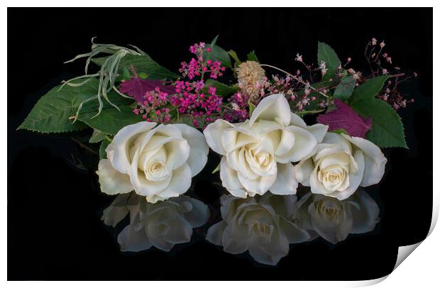 White Roses Bouquet Still Life Print by Kenn Sharp