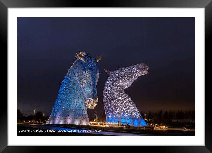 The Kelpies Night Landscape Framed Mounted Print by Richard Newton