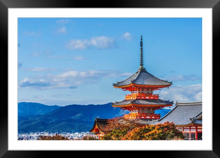 Red Pagoda, Autumn Leaves, Kiyomizu Temple Kyoto Japan Framed Mounted Print by William Perry