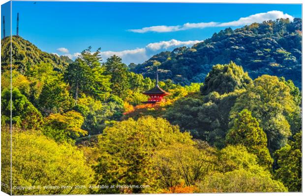 Kiyomizu Red Pagoda Autumn Leaves Hills Kyoto Japan Canvas Print by William Perry