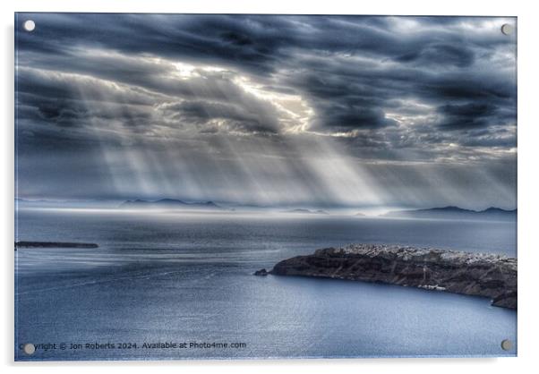 Santorini Caldera Light Shafts Acrylic by Jon Roberts