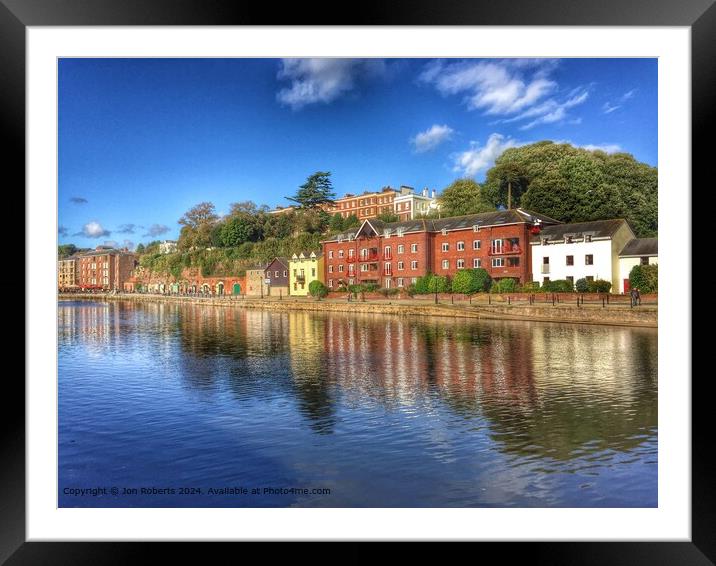 River Exe Cityscape Reflection Framed Mounted Print by Jon Roberts