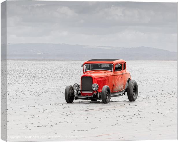 The Red Hot Rod on the Beach at Pendine, Wales. Canvas Print by Colin Allen