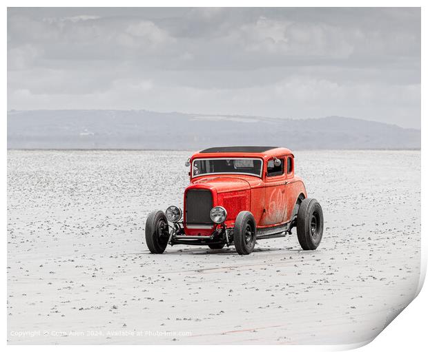 The Red Hot Rod on the Beach at Pendine, Wales. Print by Colin Allen