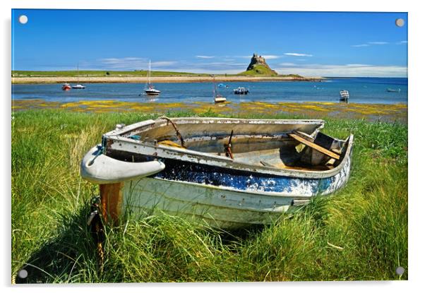 Lindisfarne Castle and Boat Acrylic by Darren Galpin