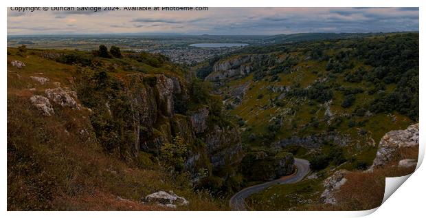 Cheddar Gorge Landscape Panorama from High Rock Print by Duncan Savidge