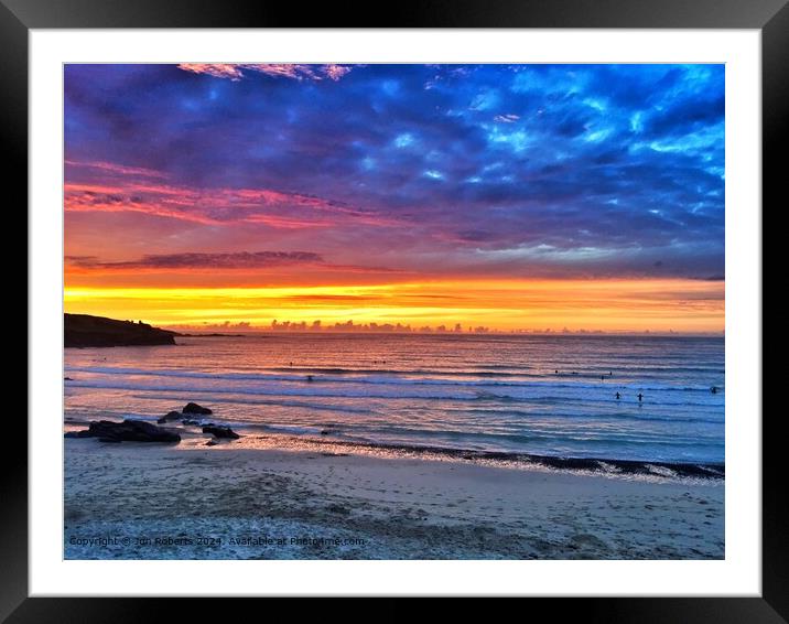 St Ives, Porthmeor Beach Sunset Framed Mounted Print by Jon Roberts