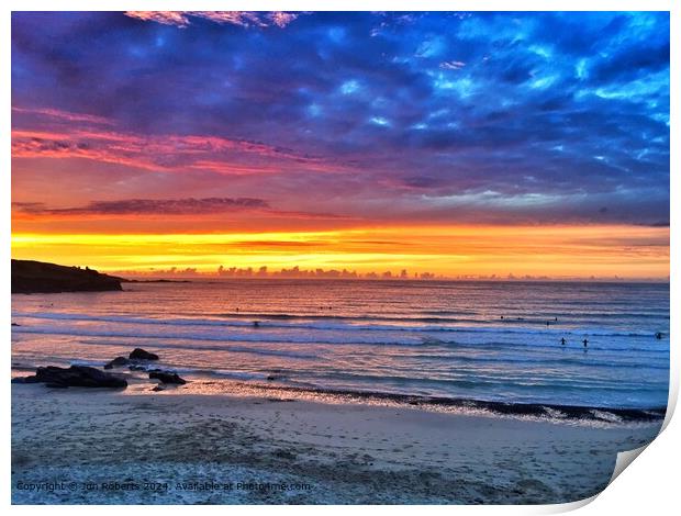 St Ives, Porthmeor Beach Sunset Print by Jon Roberts