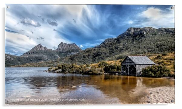 Dove Lake Boat Shed, Cradle Mountain Acrylic by Julie Hartwig