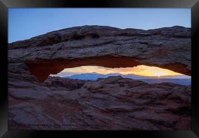 Dawn Breaking at Mesa Arch in Canyonlands National Park, Utah Framed Print by Madeleine Deaton