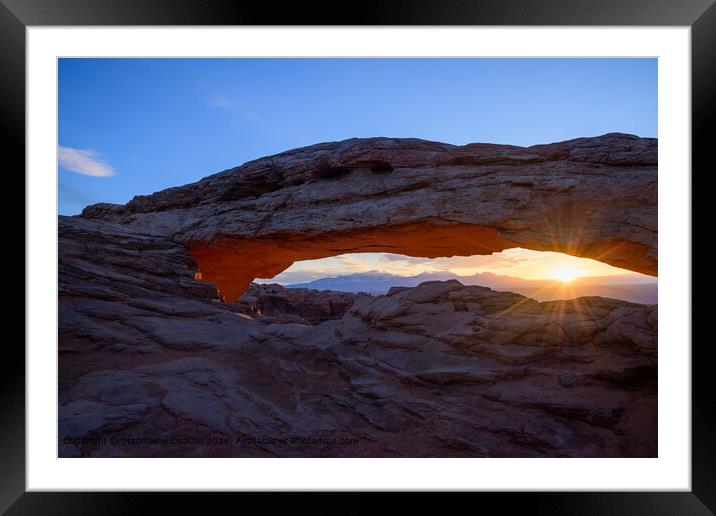 Spectacular Sunrise with Lens Flare at Mesa Arch in Canyonlands National Park, Utah Framed Mounted Print by Madeleine Deaton