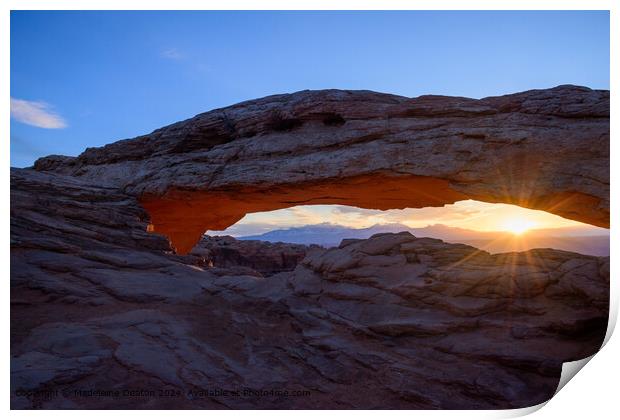 Spectacular Sunrise with Lens Flare at Mesa Arch in Canyonlands National Park, Utah Print by Madeleine Deaton