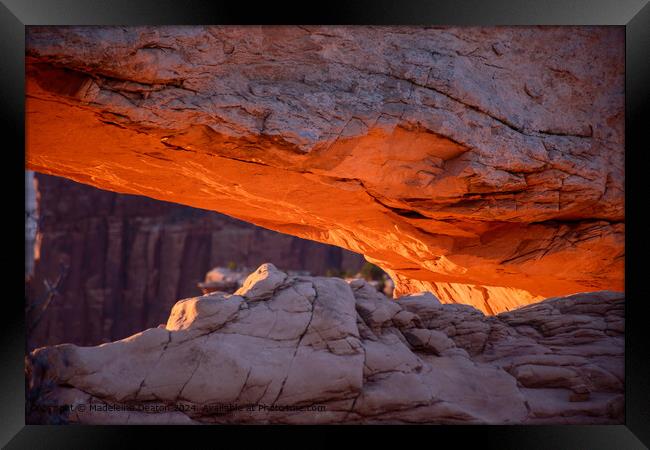 Sunrise Glow on the Under Side of Mesa Arch in Canyonlands National Park Framed Print by Madeleine Deaton