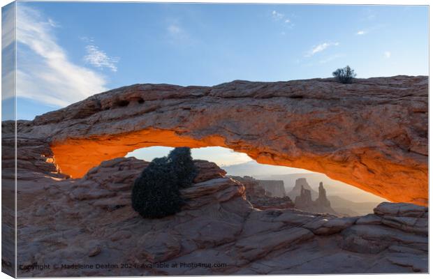 Landscape View with Sunrise Glow at Mesa Arch, Canyonlands National Park Canvas Print by Madeleine Deaton