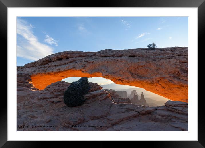 Landscape View with Sunrise Glow at Mesa Arch, Canyonlands National Park Framed Mounted Print by Madeleine Deaton