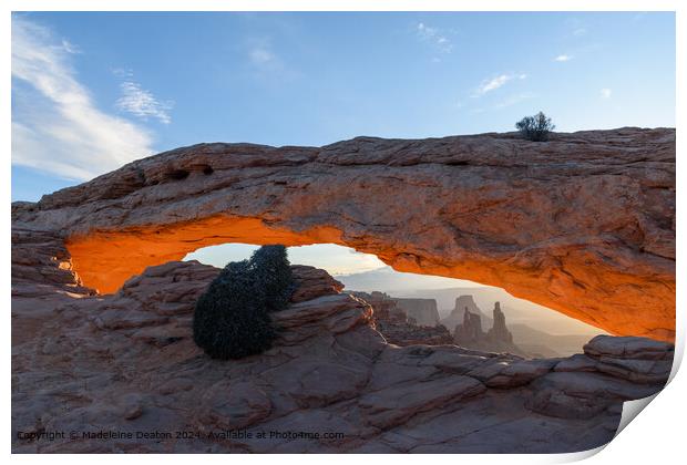 Landscape View with Sunrise Glow at Mesa Arch, Canyonlands National Park Print by Madeleine Deaton