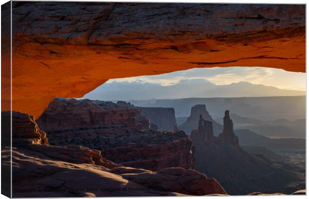 Sunrise Landscape View from Mesa Arch in Canyonlands National Park, Utah Canvas Print by Madeleine Deaton