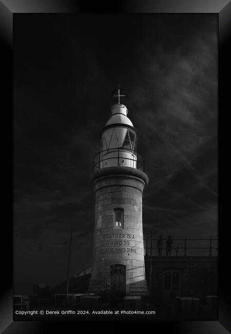 Folkestone Harbour Lighthouse Monochrome Framed Print by Derek Griffin