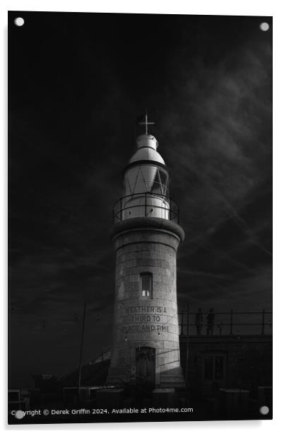 Folkestone Harbour Lighthouse Monochrome Acrylic by Derek Griffin