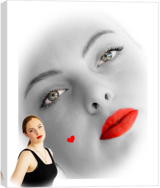Stylised Red Black and White Portrait Canvas Print by David French