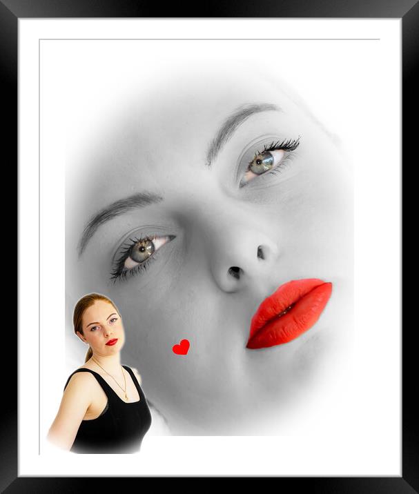 Stylised Red Black and White Portrait Framed Mounted Print by David French