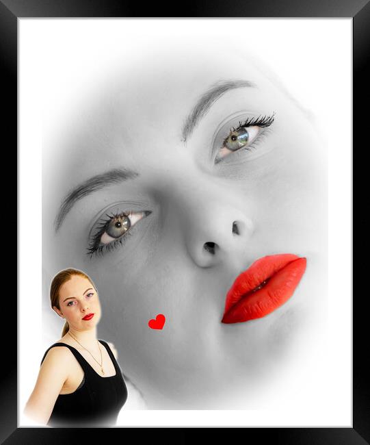 Stylised Red Black and White Portrait Framed Print by David French