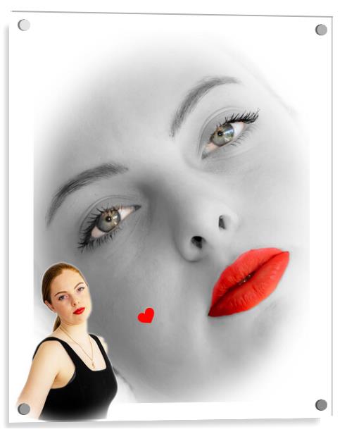 Stylised Red Black and White Portrait Acrylic by David French