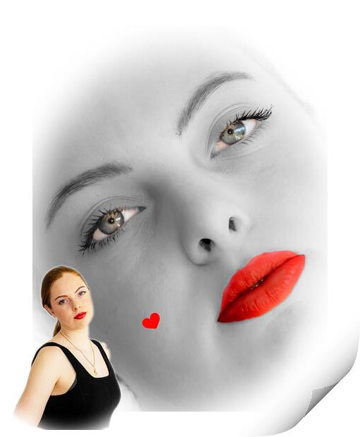 Stylised Red Black and White Portrait Print by David French