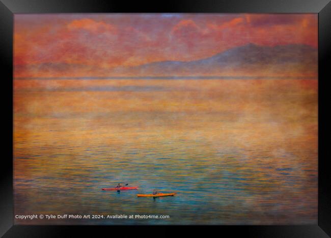 Canoes off Seamill at Sunset Framed Print by Tylie Duff Photo Art