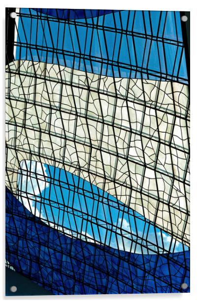 Blue Stained Glass Abstract Acrylic by Steve Painter