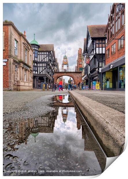 Eastgate Clock Chester Reflection Print by Rick Lindley