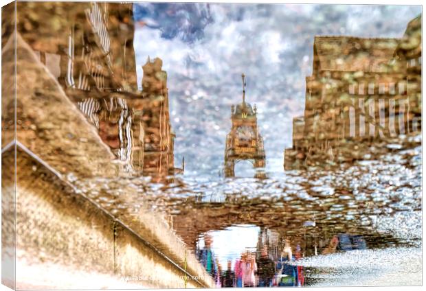Reflective Eastgate Clock Chester Canvas Print by Rick Lindley