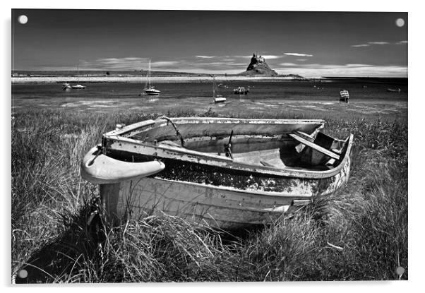 Lindisfarne Castle and Boat  Acrylic by Darren Galpin