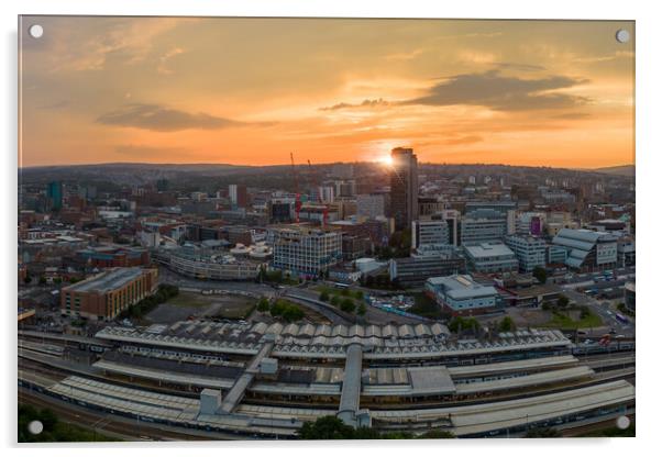 Sheffield City Skyline Sunset Acrylic by Apollo Aerial Photography