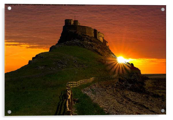 Lindisfarne Castle Sunrise Acrylic by Alison Chambers
