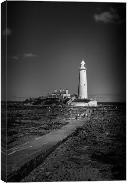 Whitley Bay Lighthouse Black and White Canvas Print by richard sayer