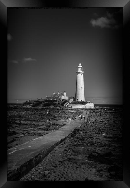 Whitley Bay Lighthouse Black and White Framed Print by richard sayer