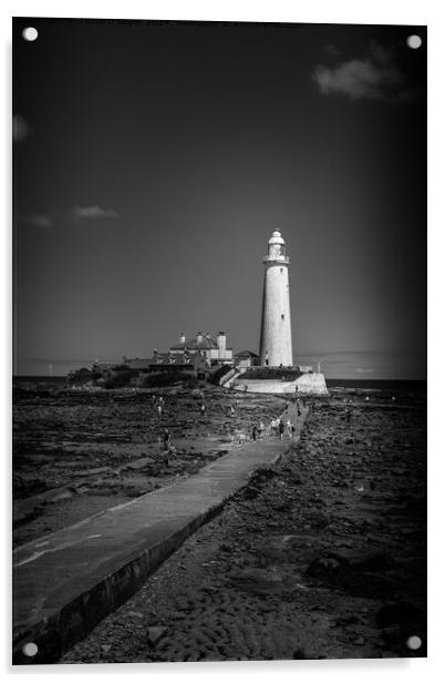 Whitley Bay Lighthouse Black and White Acrylic by richard sayer