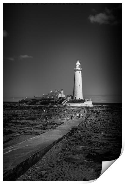 Whitley Bay Lighthouse Black and White Print by richard sayer