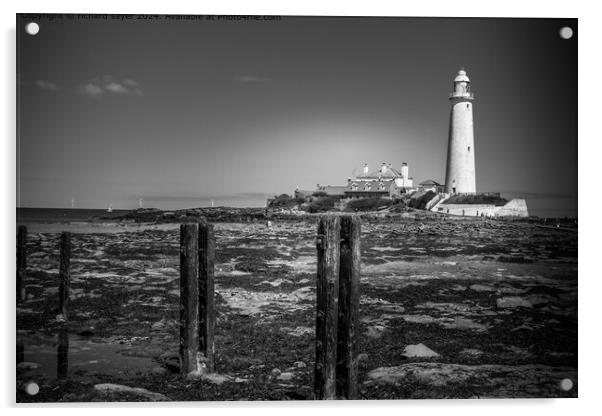 Whitley Bay Lighthouse Monochrome Acrylic by richard sayer