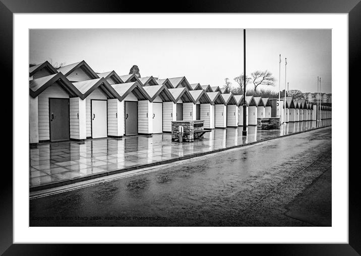 Rainy Day Beach Huts in Black and White, Swanage Framed Mounted Print by Kenn Sharp