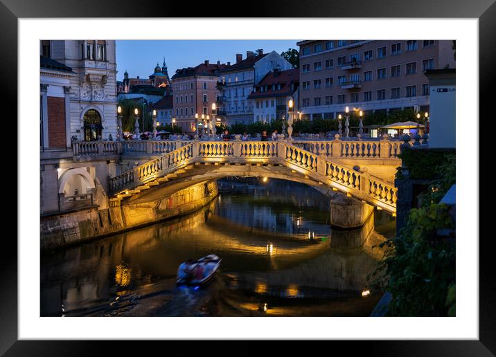 Ljubljana Triple Bridge At Night Framed Mounted Print by Artur Bogacki