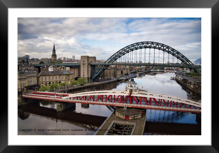 River Tyne Bridges and Newcastle Cityscape Framed Mounted Print by Janet Carmichael