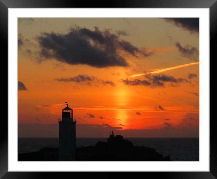 Godrevy Lighthouse Sunset  Framed Mounted Print by Beryl Curran